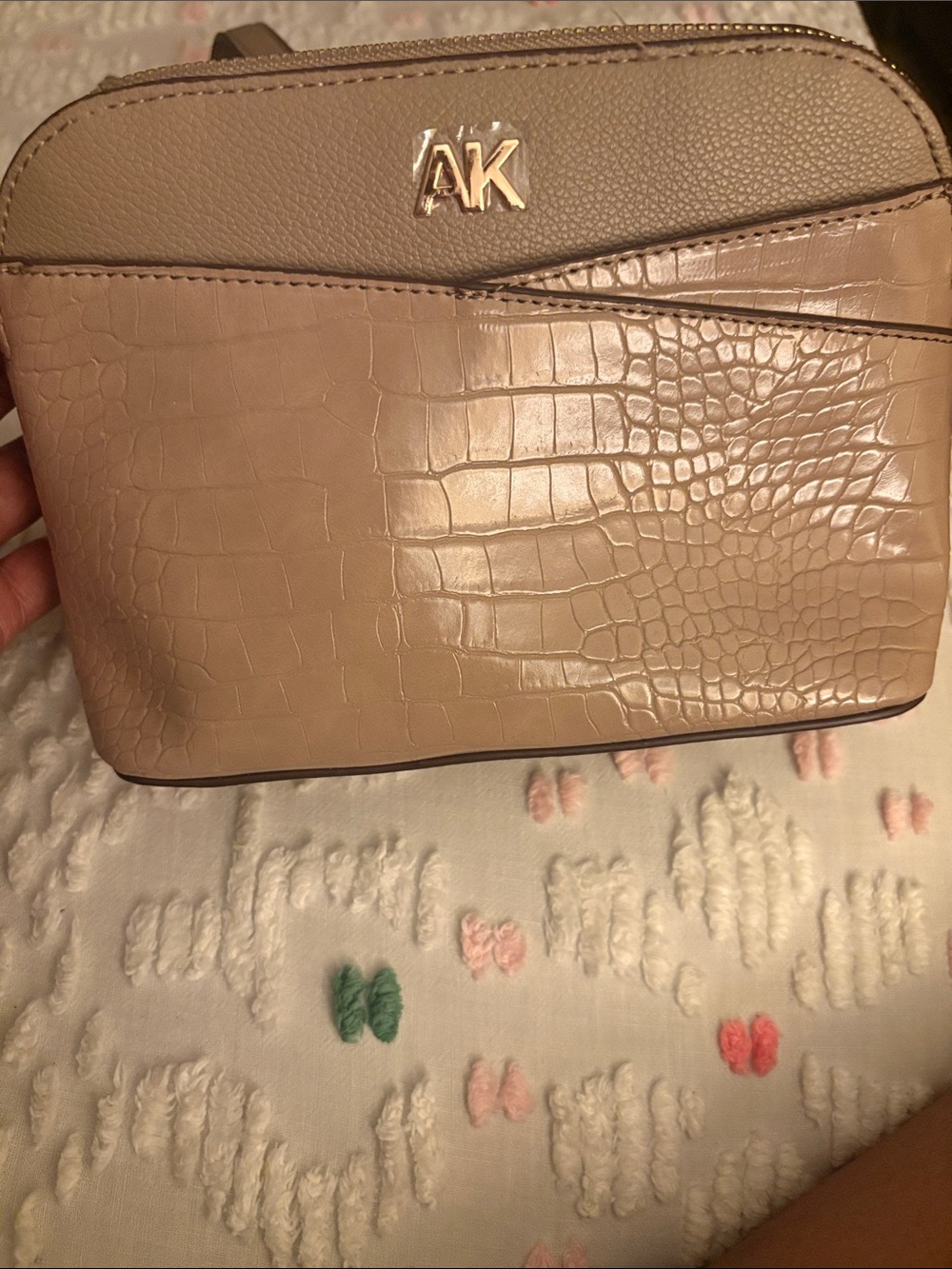 Taupe Croc-Embossed Crossbody Bag